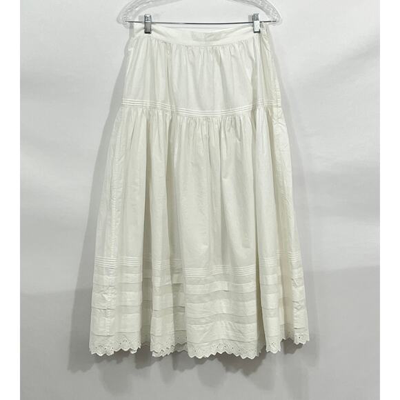 DOEN Sz M Medium Sebastiane Skirt Midi Scalloped Ivory Powder A-Line - Picture 2 of 16
